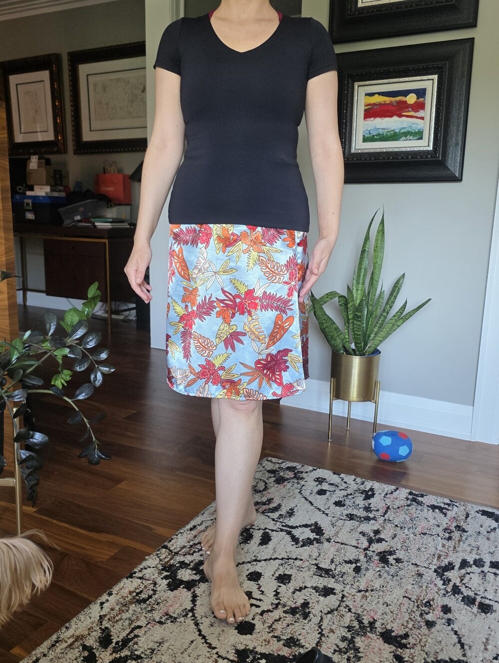 Fox Floral Midi Skirt in Red, Yellow & Cream